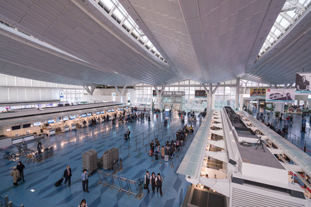 Tokyo, Japan - March 25, 2019. People waiting at Departure Terminal of Haneda Airport in Tokyo, Japan. Haneda was the primary international airport serving Tokyo until 1978.のeditorial素材