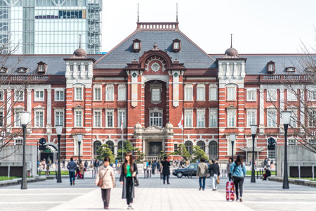 TOKYO, JAPAN - March 25 2019: Tokyo Station in Tokyo, Japan. Open in 1914, a major a railway station near the Imperial Palace grounds and Ginza commercial districtのeditorial素材
