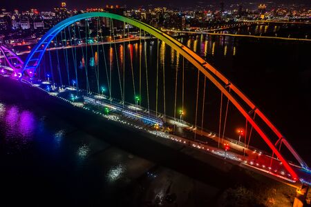 Crescent Bridge - landmark of New Taipei, Taiwan with beautiful illumination at night, photography in New Taipei, Taiwan.の写真素材