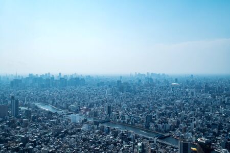 Asia business concept for real estate and corporate construction - panoramic urban city skyline aerial view under sky in tokyo, Japanの写真素材