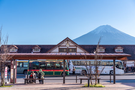 TOKYO, JAPAN - Nov 19, 2019: Kawaguchiko station is a train and bus station that everyone has come to visit Fuji Mountainのeditorial素材