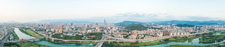 Taipei City Aerial View-Asia business concept image, panoramic modern cityscape building bird's eye...