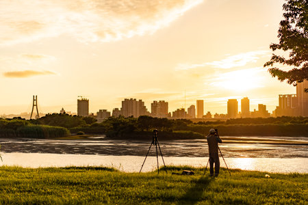 sunset view at dadaocheng wharf, taipei