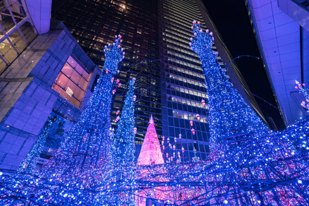 TOKYO, JAPAN-NOVEMBER 15 2019: Illuminations light up at at Caretta shopping mall in Shiodome district, Odaiba area. The illuminations' prepared for the forth coming Christmas Eveのeditorial素材