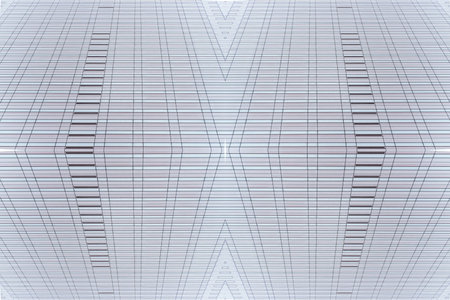 underside panoramic and perspective view to steel blue glass high rise building skyscrapers,...