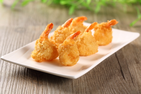 Japanese Fried tempura in a white dishの写真素材