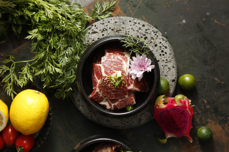 Mixed soy sauce meat in the bowl