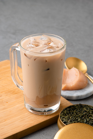 Hong Kong style milk tea with ice in a glassの写真素材