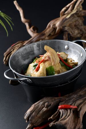 Sliced pork and thin tofu skinの写真素材
