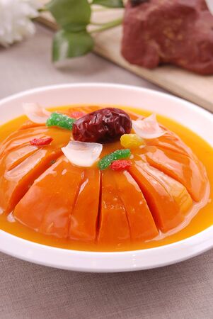 Steamed pumpkin platter in a white ceramic dishの写真素材