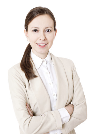 Business woman dressed in suit - Stock Image. Isolated on white.の写真素材