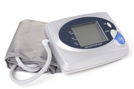 Digital blood pressure monitor on white background - Stock Imageの写真素材