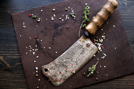 Vintage Meat cleaver. Kitchen knife axe- Stock imageの写真素材