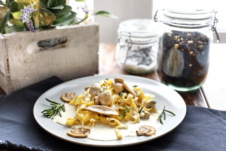 Tagliatelle vegetarian Pasta Dish with Mushrooms - Stock imageの写真素材