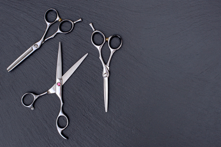 Hairdresser Accessories, Razor for cutting hair. Set of scissorsの写真素材