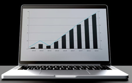 Abstract creative financial graph on modern laptop screen, forex and investment concept.の写真素材