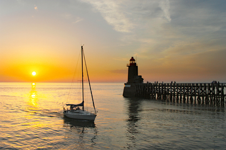 Fecamp - Lighthouse and sunsetの写真素材