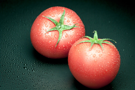 Fresh tomato water drops wetの写真素材