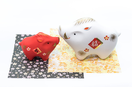 Wild boar figurine (Japan new year ornament)の写真素材