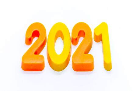 '2021' written in block numbersの写真素材