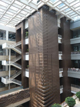 A support column and staircase in a libraryのeditorial素材