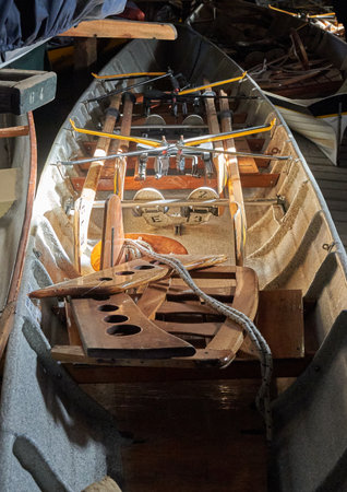 Rowing boats in the port of Ratchaburi, Thailandの写真素材