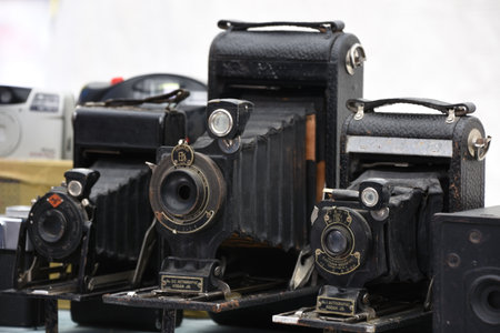 Vintage camera on display at the annual exhibition of retro and vintage photographyの写真素材