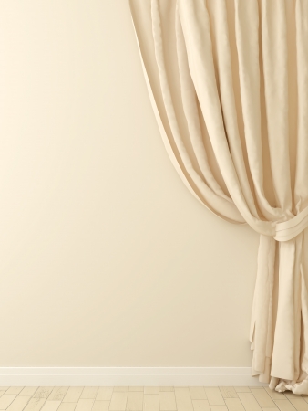 Composition of the elegant beige curtains against a beige wallの写真素材