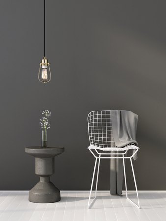3D illustration. Grey interior with table and white chairの写真素材