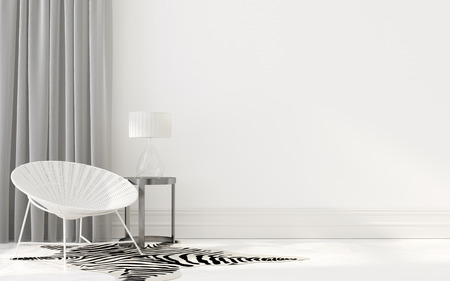 3D illustration. White interior with wicker chairの写真素材