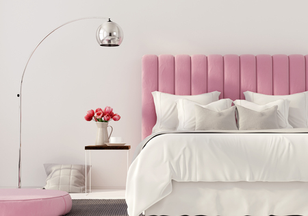 3D illustration. Modern bedroom with pink bedの写真素材