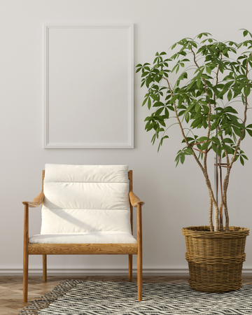 3D illustration. Mock up interior with wooden armchairの写真素材