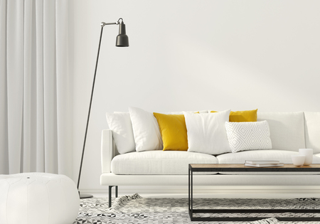 3D illustration. Modern interior of the living room with a white sofaの写真素材