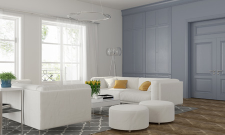 3D illustration. Modern living room with a classic blue wallの写真素材