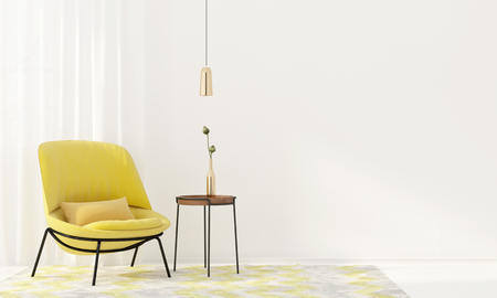 3D illustration. Light interior with a yellow armchair and coffee tableの写真素材