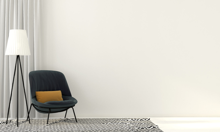 3D illustration. Interior with a blue armchair and floor lampの写真素材