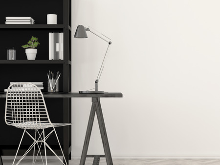 3D illustration. Interior of the workplace in black and white with elements of metalの写真素材