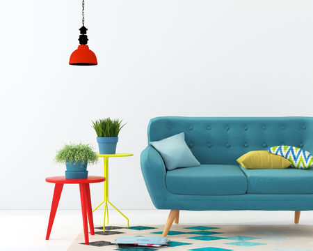 3D illustration. Interior with a blue sofaの写真素材