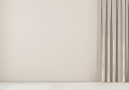 Empty interior with beige wall and curtain/ 3D illustration, 3d renderの写真素材