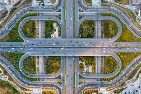 Night view of urban overpass, urban road, crossroadの写真素材
