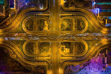 Night view of urban overpass, urban road, crossroadの写真素材