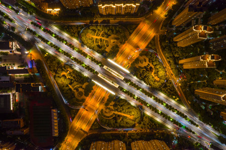 Aerial photography night view of Xi'an overpassの写真素材