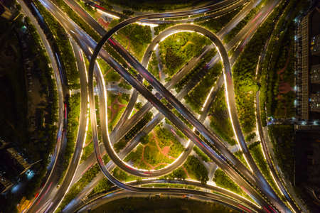 Aerial photography night view of Xi'an overpassの写真素材