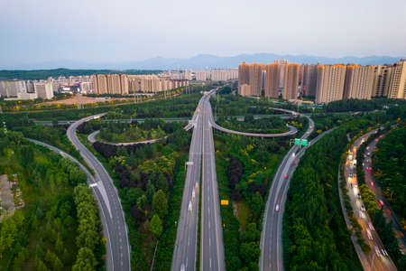 Aerial photography night view of Xi'an overpassのeditorial素材