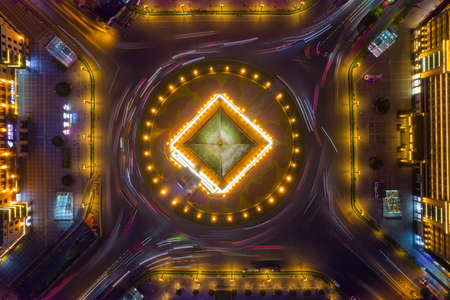 Aerial photography of Xi'an Bell Tower at nightのeditorial素材