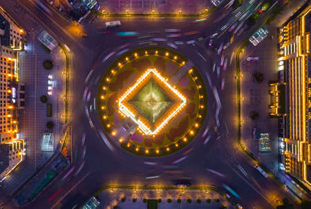 Aerial photography of Xi'an Bell Tower at nightのeditorial素材