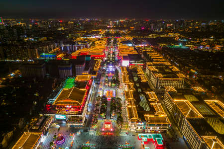 Aerial photography of the night view of Datang city that never sleepsのeditorial素材