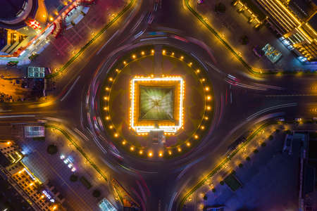 Aerial photography of Xi'an Bell Tower at nightのeditorial素材