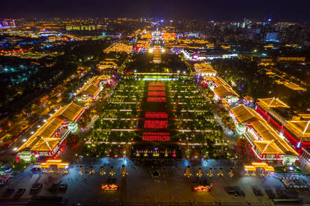 Aerial photography of the night view of Datang city that never sleepsのeditorial素材
