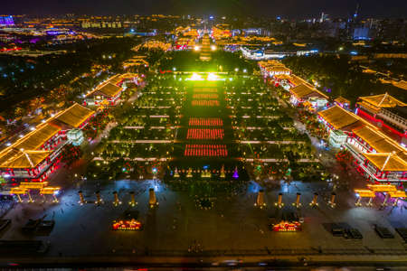 Aerial photography of the night view of Datang city that never sleepsのeditorial素材
